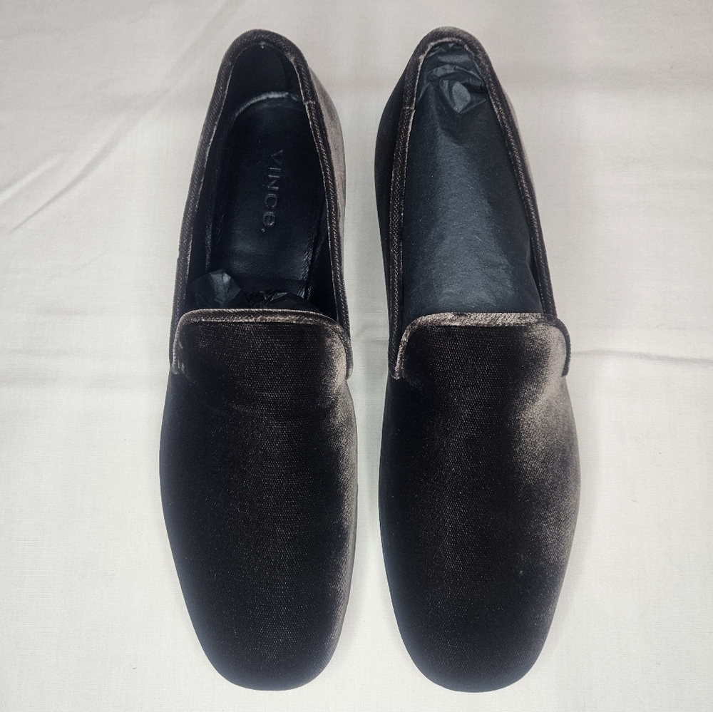 NIB VINCE Bray Forest Dark Brown Velvet Smoking Loafer Flat Slipper Shoes 5.5